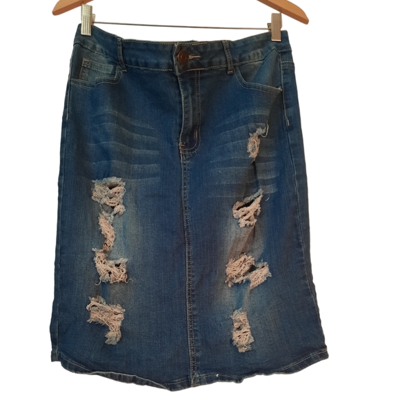 Jack David Distressed Denim Jean Skirt - Picture 1 of 6